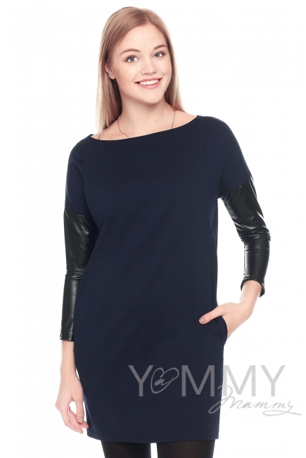 Платье-туника темно-синее для беременных