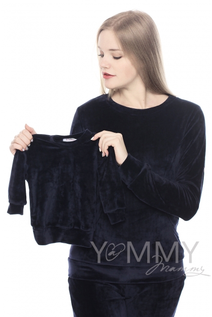 Костюм велюровый для кормящих и беременных хамелеон, темно-синий