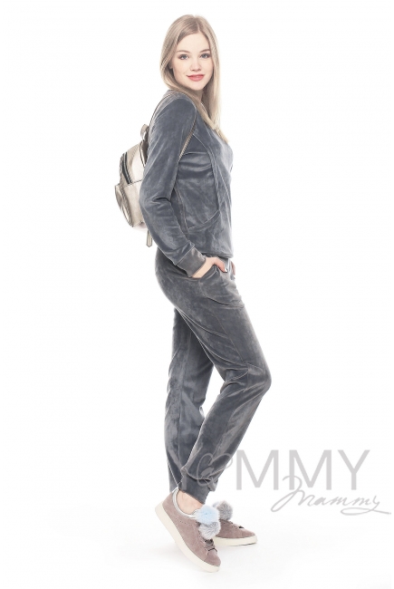 Костюм велюровый для кормящих и беременных хамелеон, серый