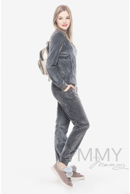 Костюм велюровый для кормящих и беременных хамелеон, серый