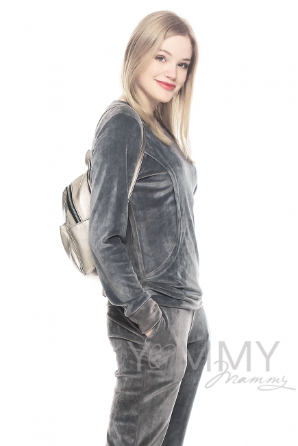 Костюм велюровый для кормящих и беременных хамелеон, серый