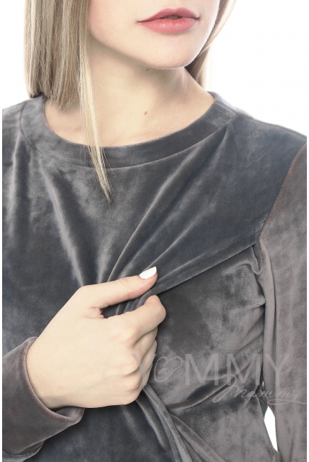 Костюм велюровый для кормящих и беременных хамелеон, серый