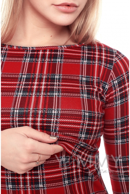 Лонгслив для кормящих и беременных, в красную клетку