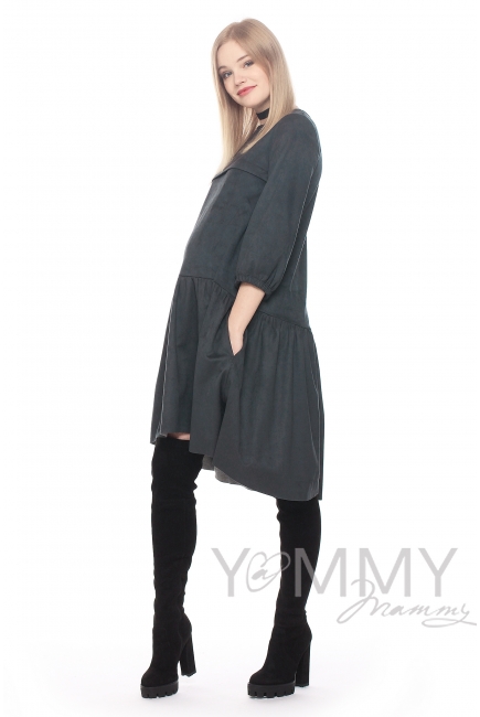 Замшевое платье с воланом графит для беременных