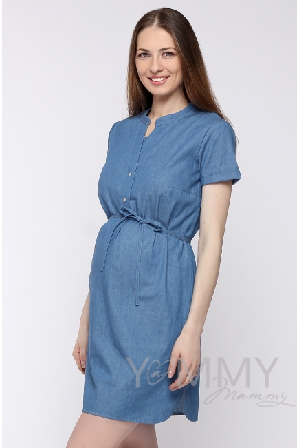 Платье-рубашка джинсовое с коротким рукавом для кормящих