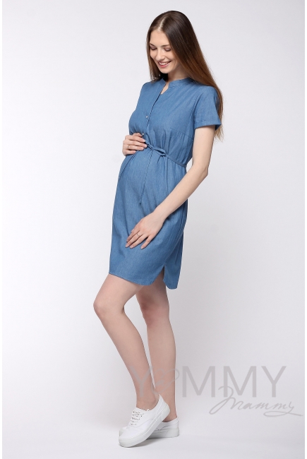 Платье-рубашка джинсовое с коротким рукавом для кормящих
