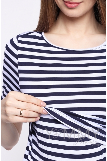 Платье с воланом в полоску для кормящих