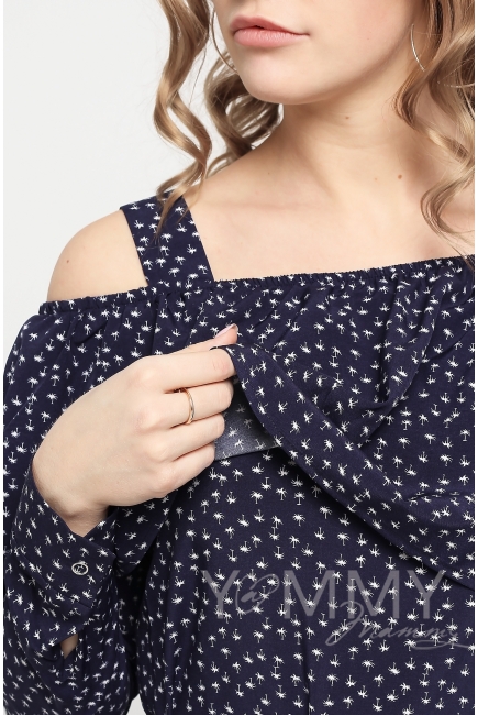 Платье с воланом и длинным рукавом с принтом "пальмы" для беременных