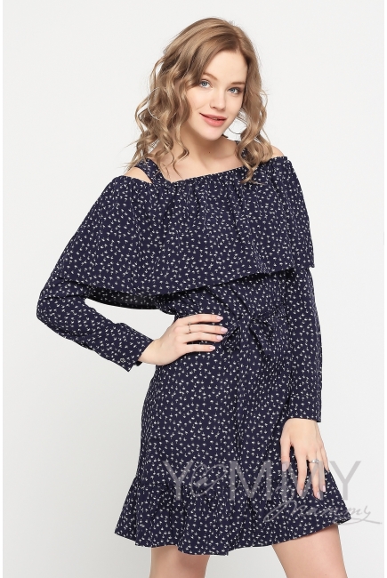 Платье с воланом и длинным рукавом с принтом "пальмы" для беременных