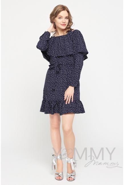 Платье с воланом и длинным рукавом с принтом "пальмы" для беременных