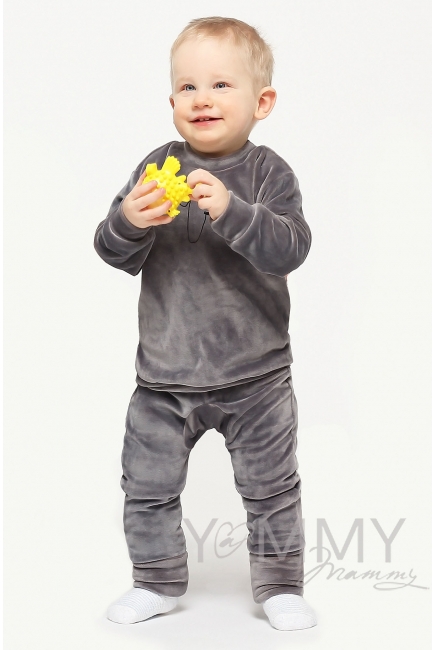 Костюм велюровый для кормящих и беременных хамелеон, серый