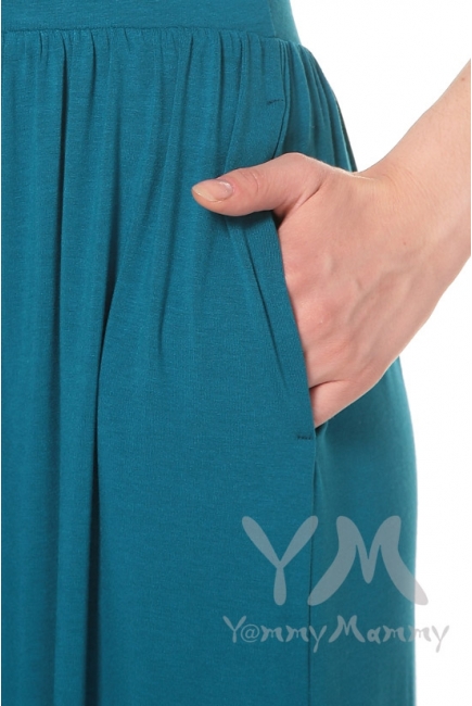 Платье длинное с карманам изумруд для кормящих