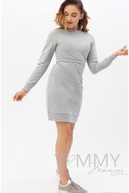 Платье футляр серый меланж для беременных