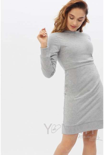 Платье футляр серый меланж для беременных
