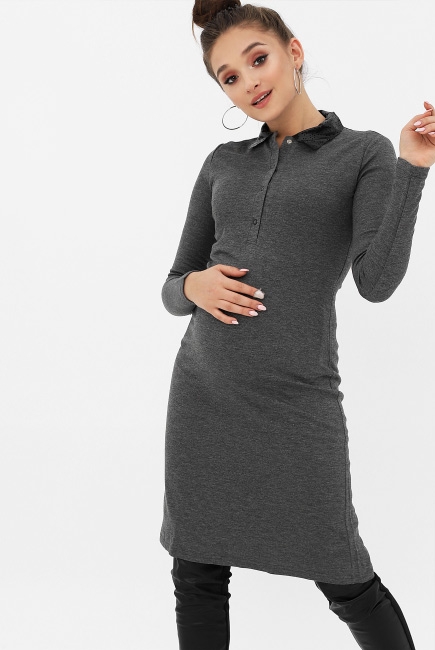 Платье для беременных и кормящих с ажурным воротником, темно-серый