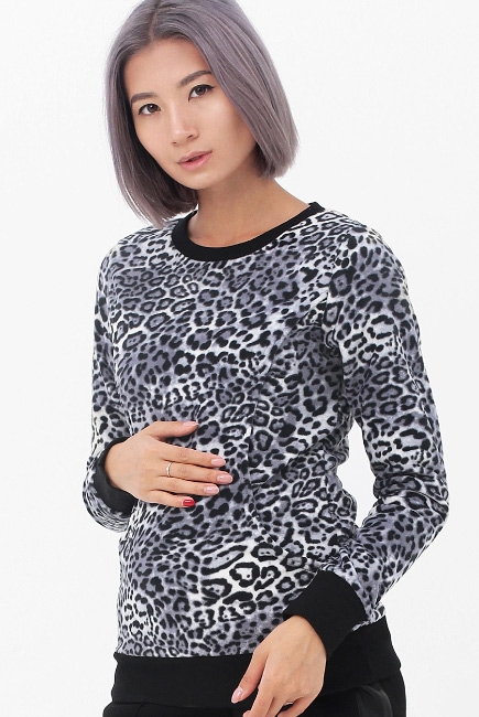 Джемпер для кормящих и беременных флисовый, цвет серый "леопард"