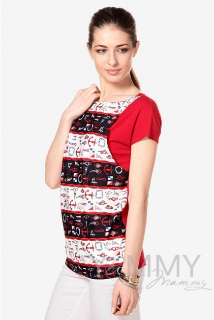 Туника комбинированная "море" для кормящих и беременных, цвет красный