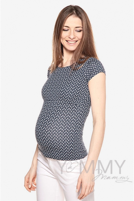 Футболка в цветочек для беременных и кормящих, синяя