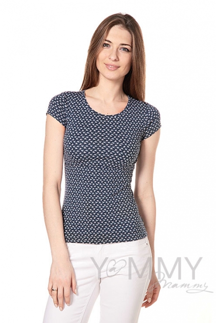 Футболка в цветочек для беременных и кормящих, синяя