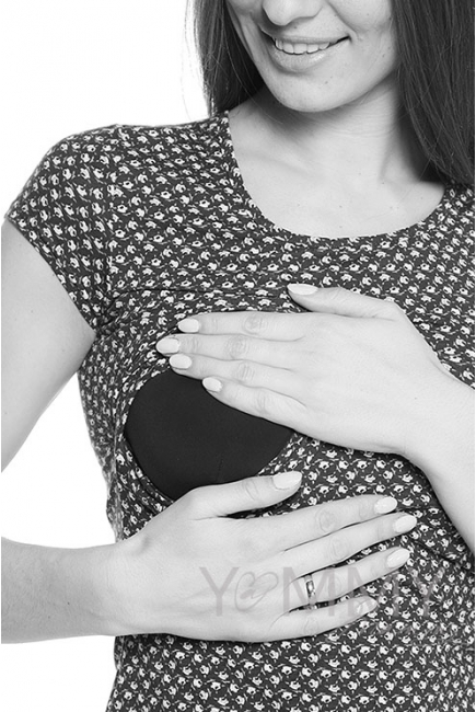 Футболка в цветочек для беременных и кормящих, синяя