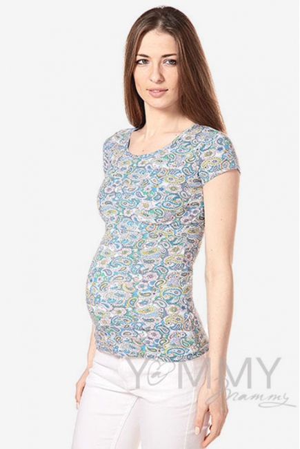 Футболка с узором для беременных и кормящих, ментоловая