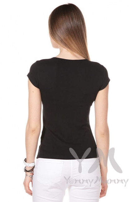 Футболка из рибаны для кормящих и беременных, черная