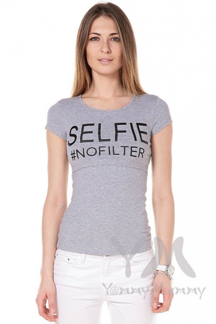 Футболка "Selfie" для беременных и кормящих, серый меланж