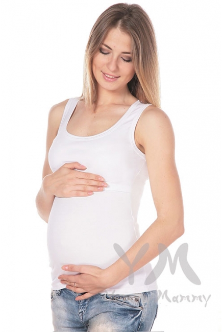 Майка для кормящих и беременных, белая (рибана)