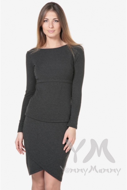 Юбка для беременных и родивших универсальная, темно-серый меланж