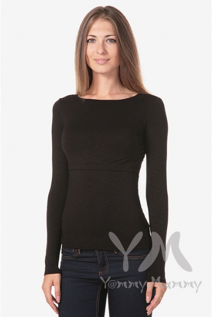 Лонгслив из вискозы для беременных и кормящих, черный