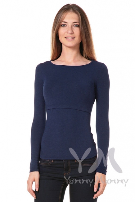 Лонгслив для беременных и кормящих, темно-синий меланж
