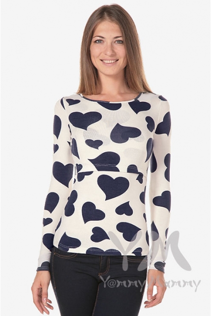 Лонгслив с принтом "сердца" для беременных и кормящих, экрю