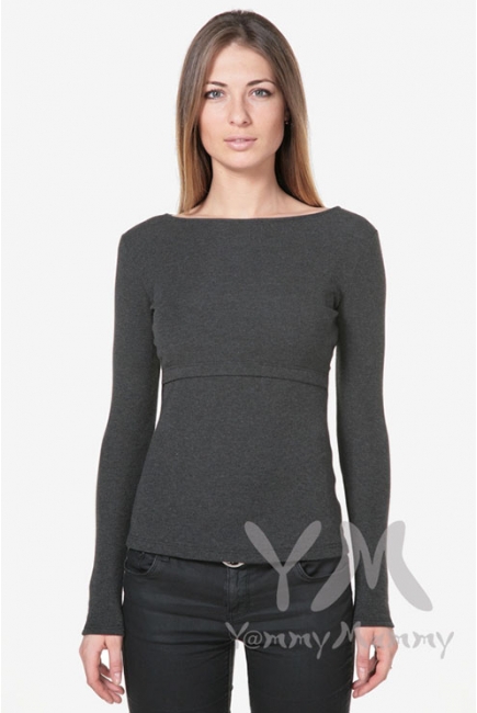 Лонгслив для беременных и кормящих, темно-серый меланж