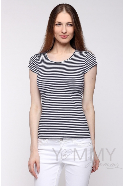 Футболка для беременных и кормящих, белая в синюю полоску