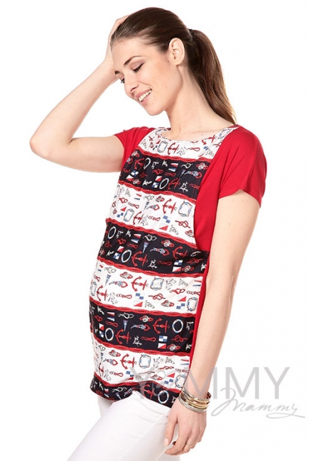 Туника комбинированная "море" для кормящих и беременных, цвет красный