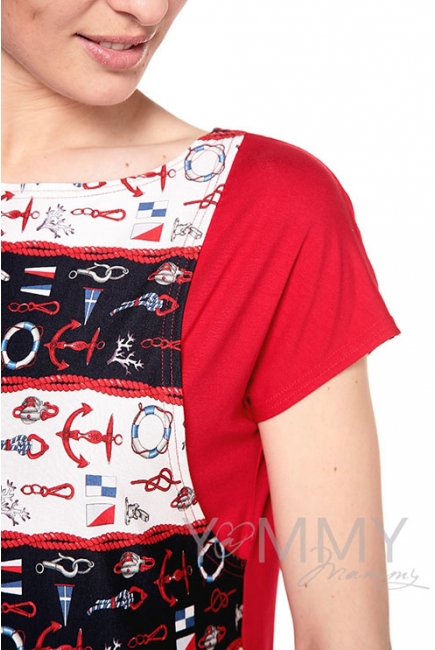 Туника комбинированная "море" для кормящих и беременных, цвет красный
