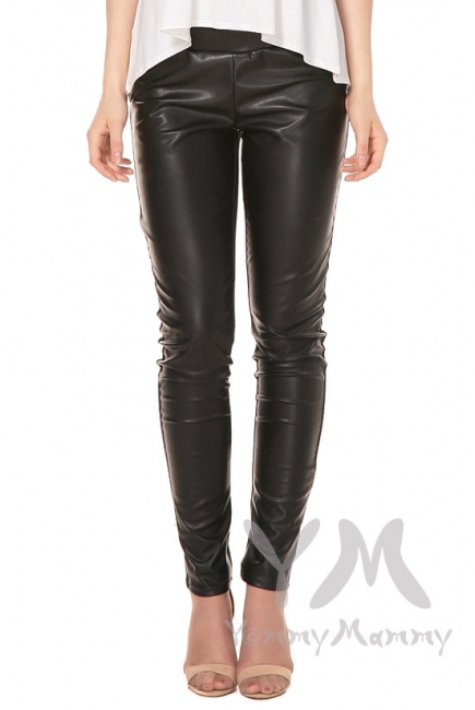 Универсальные брюки из эко-кожи черные для беременных