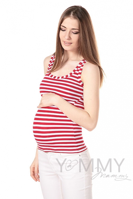 Майка для кормящих и беременных, в красную полоску