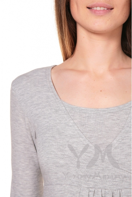 Платье с пояском на спине для кормящих и беременных, светло-серый меланж