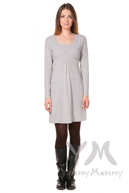 Платье с пояском на спине для кормящих и беременных, светло-серый меланж