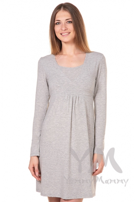 Платье с пояском на спине для кормящих и беременных, светло-серый меланж