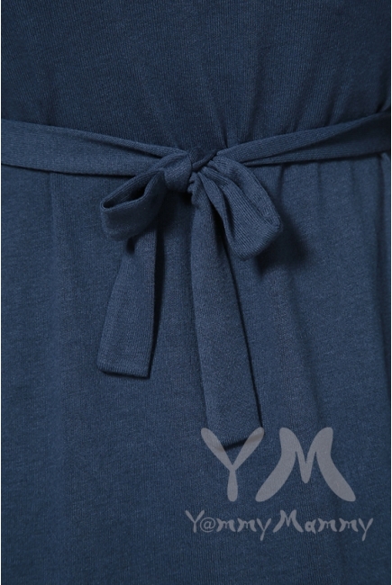 Платье с пояском на спине для беременных и кормящих, темный индиго