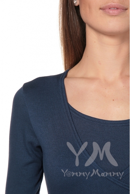 Платье с пояском на спине для беременных и кормящих, темный индиго