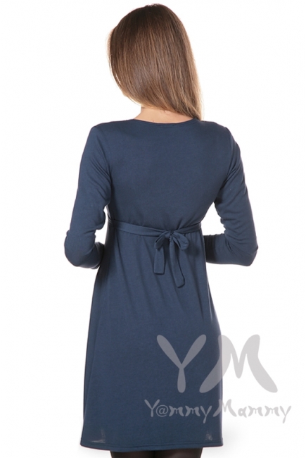 Платье с пояском на спине для беременных и кормящих, темный индиго