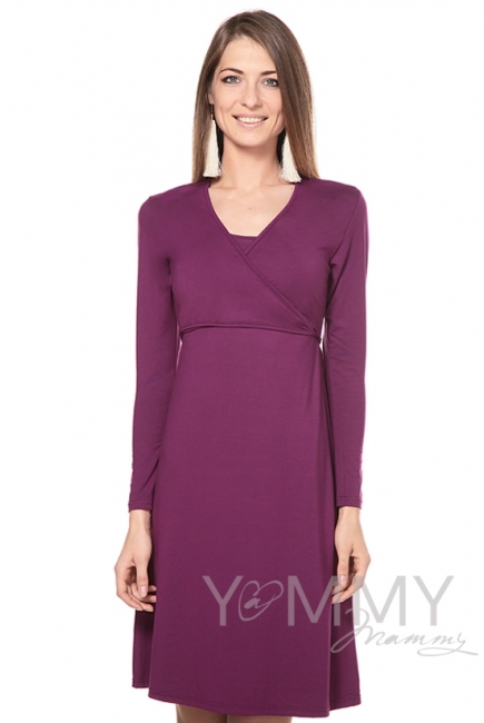 Платье на запах для кормящих и беременных, темная орхидея
