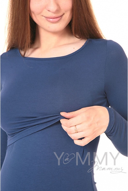 Лонгслив для кормящих и беременных, темный индиго