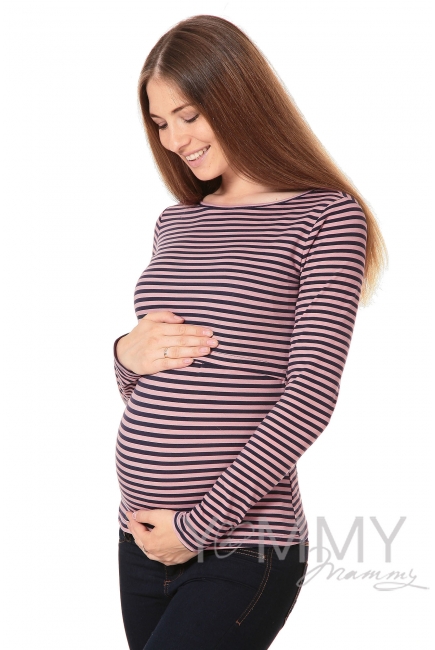 Лонгслив для беременных и кормящих, розовый в синюю полоску