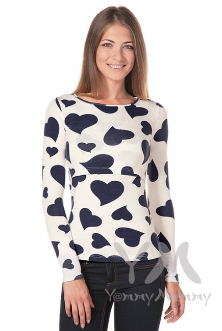 Лонгслив с принтом "сердца" для беременных и кормящих, экрю
