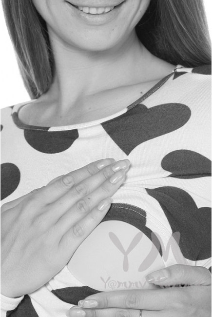 Лонгслив с принтом "сердца" для беременных и кормящих, экрю