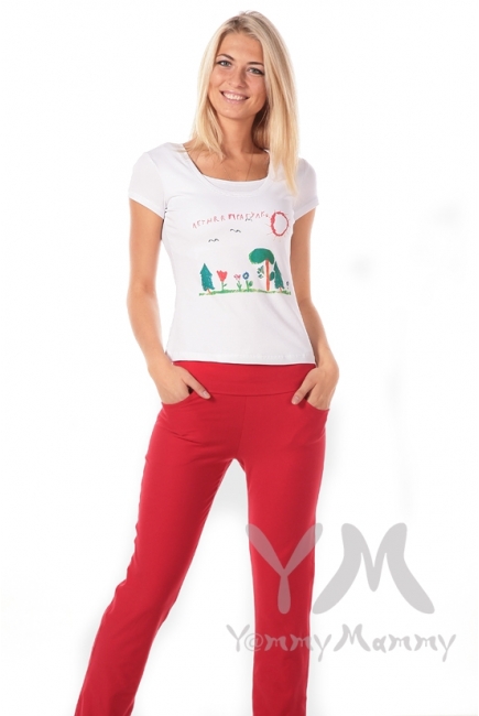 Брюки спортивные с широким поясом красные для беременных